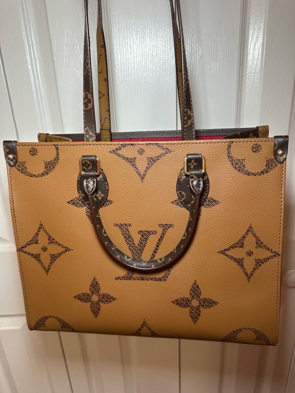 Tan and Brown Monogrammed Tote (one side small handle was cut off by mistake)